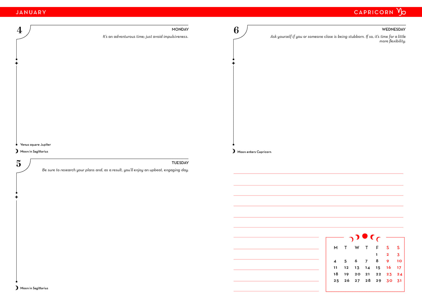 Calendar page with a red border and white background