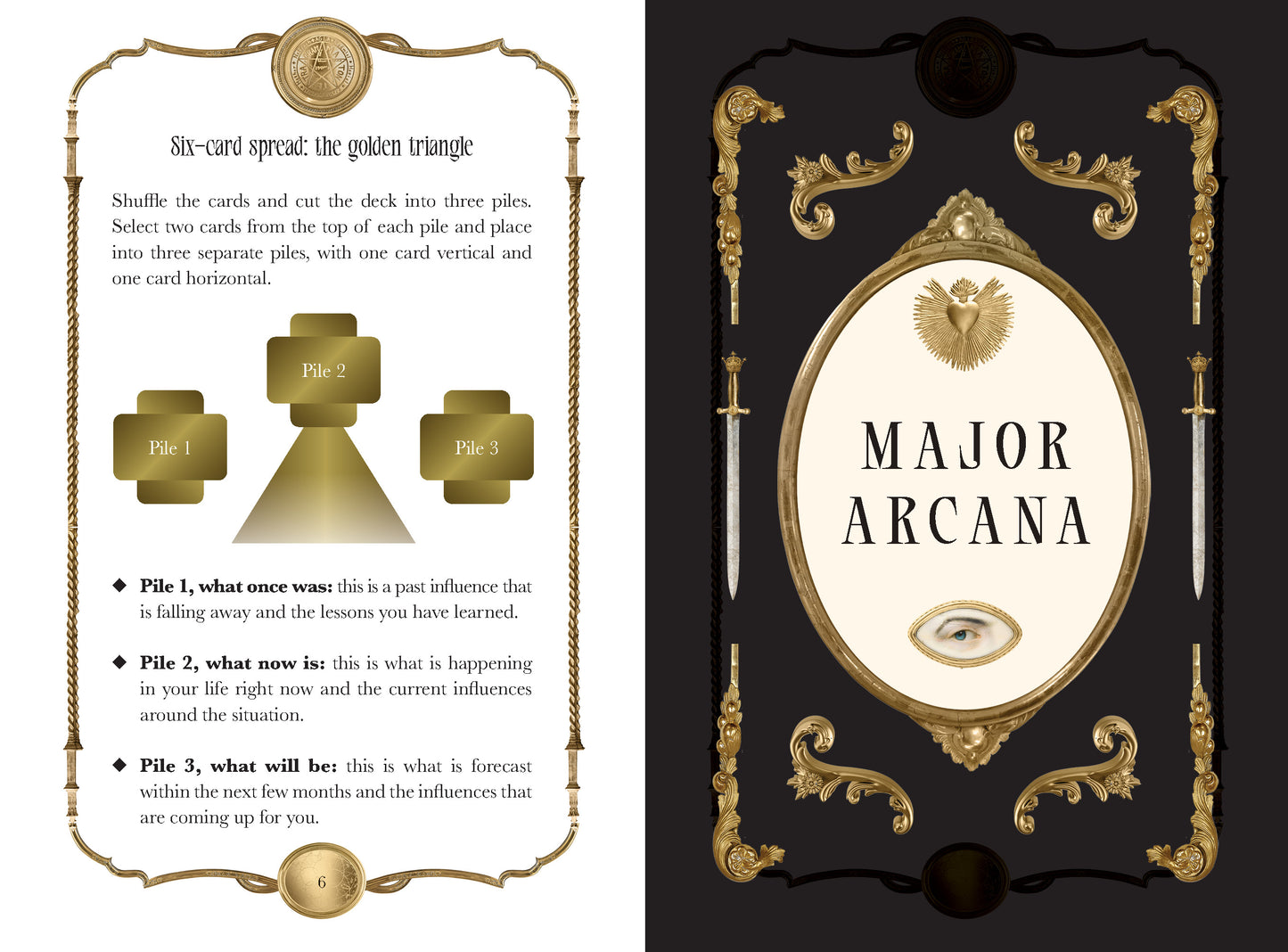 Major Arcana card with ornate design and text on a dark background