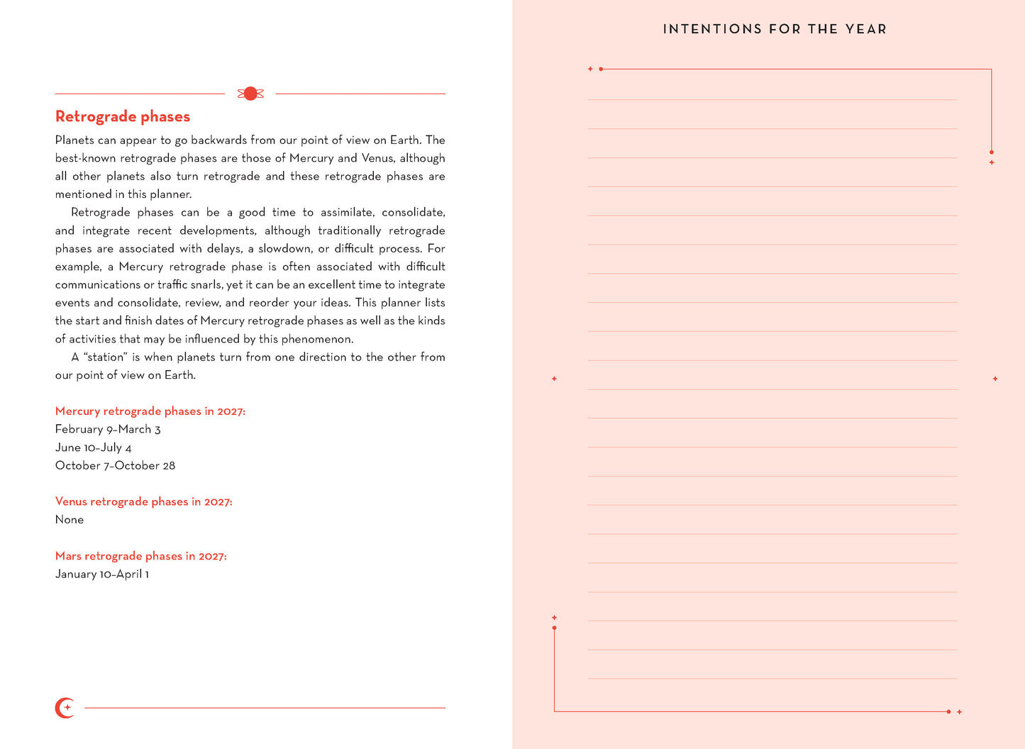 Text document on planetary retrograde phases with a pink background