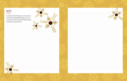 Notebook with decorative pages on a gold background