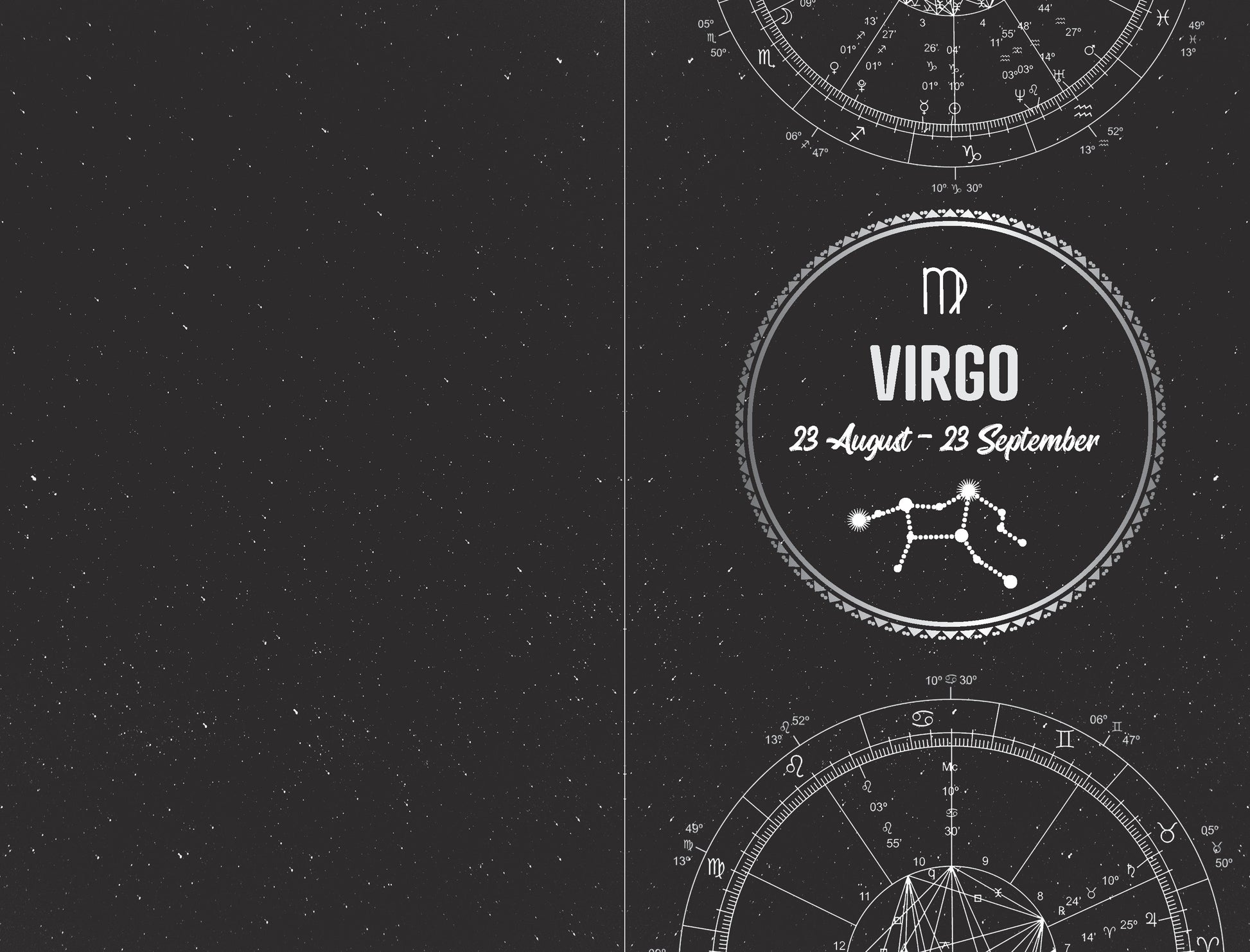 Zodiac sign of Virgo with astrological symbols on a dark background
