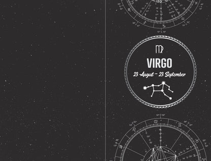 Zodiac sign of Virgo with astrological symbols on a dark background