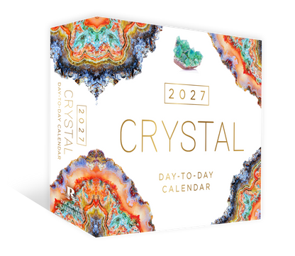 2027 Crystal Day-to-Day Calendar with colorful crystal designs on a white background