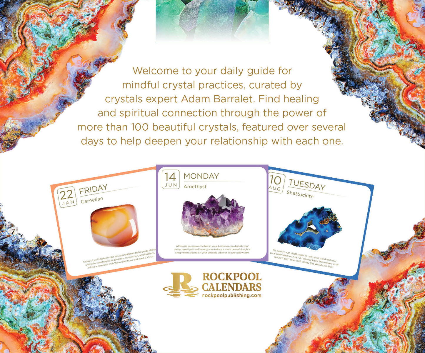 Promotional image for Rockpool Calendars featuring crystal-themed design and text.