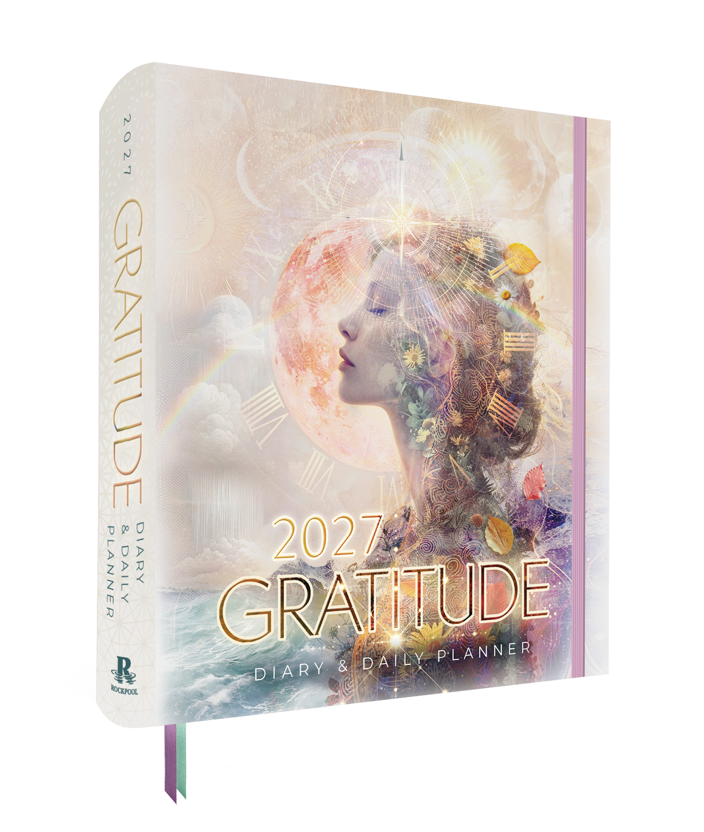 2027 Gratitude Diary & Daily Planner with artistic cover design on a white background