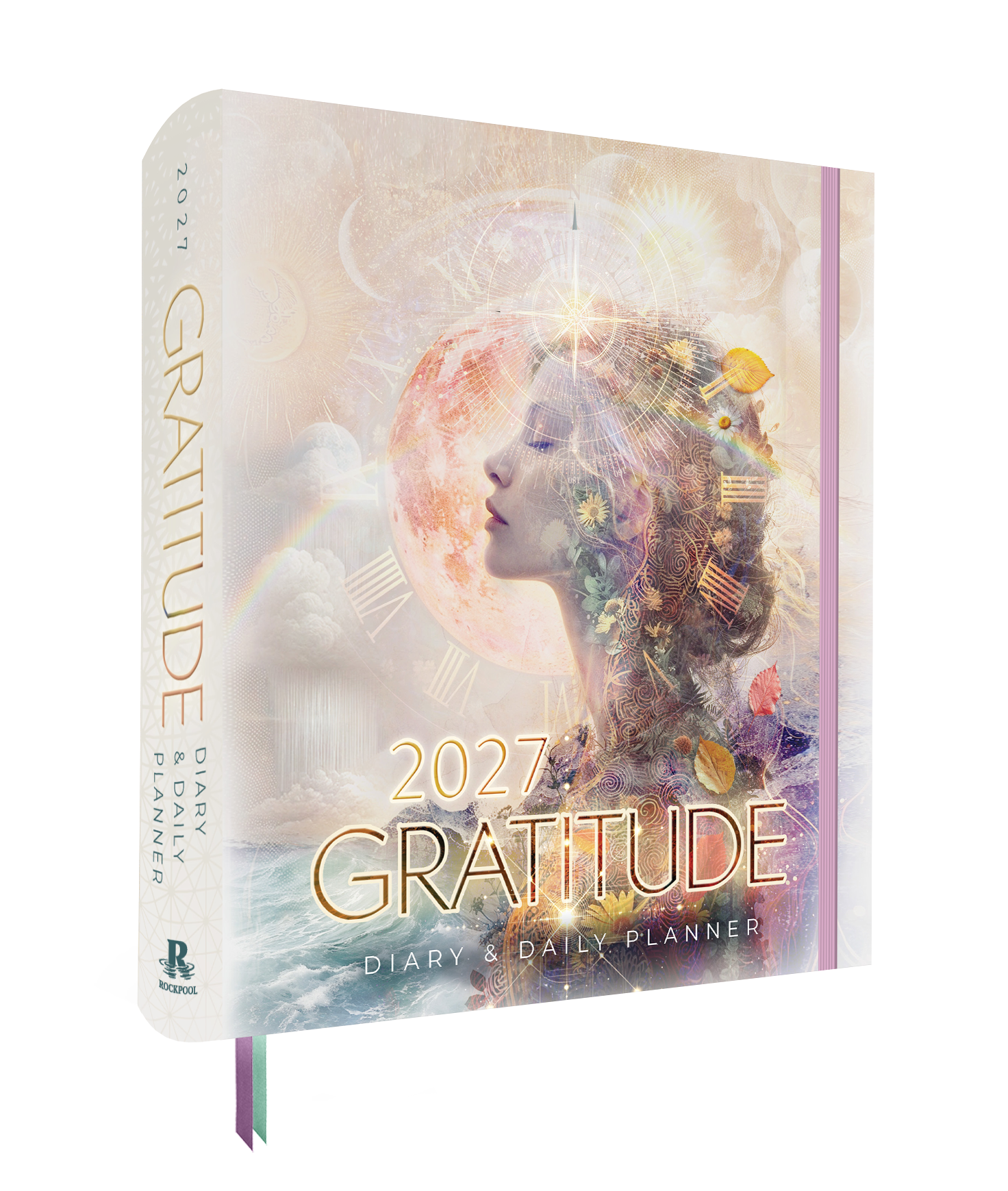 2027 Gratitude Diary & Daily Planner with artistic cover design on a white background
