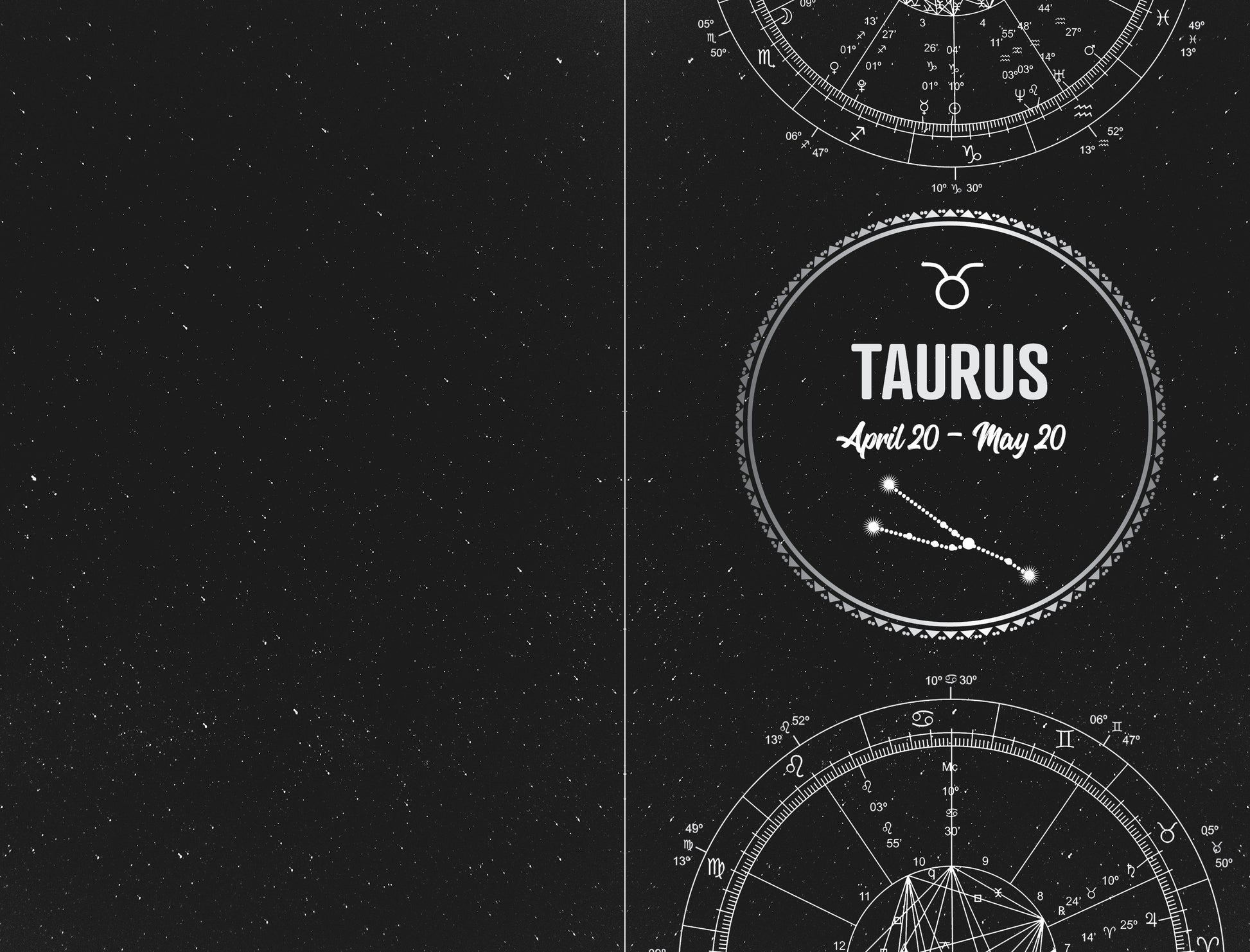 Zodiac sign of Taurus with constellation and date range on a starry night sky background.