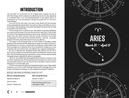 Aries horoscope page with zodiac symbol and text on a dark background