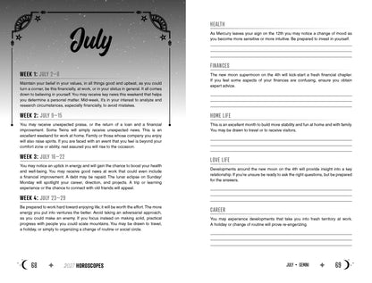Horoscope page for July with text and decorative elements on a white background