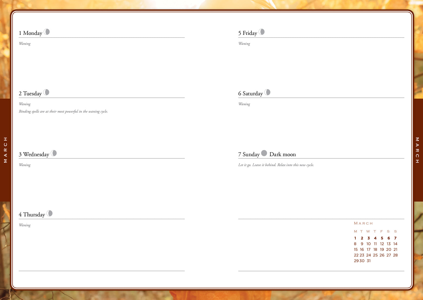 Weekly planner with days of the week and notes on a wooden surface