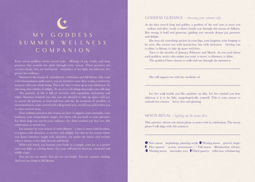 Goddess Guidance document with purple and white pages on a white background