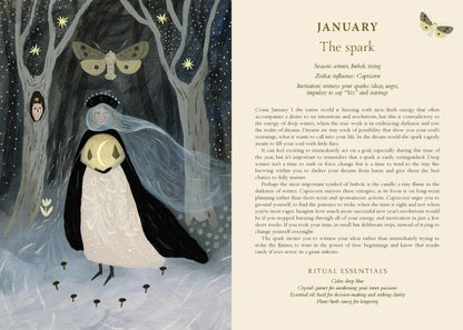 Illustration of a penguin in a forest with text on January rituals.