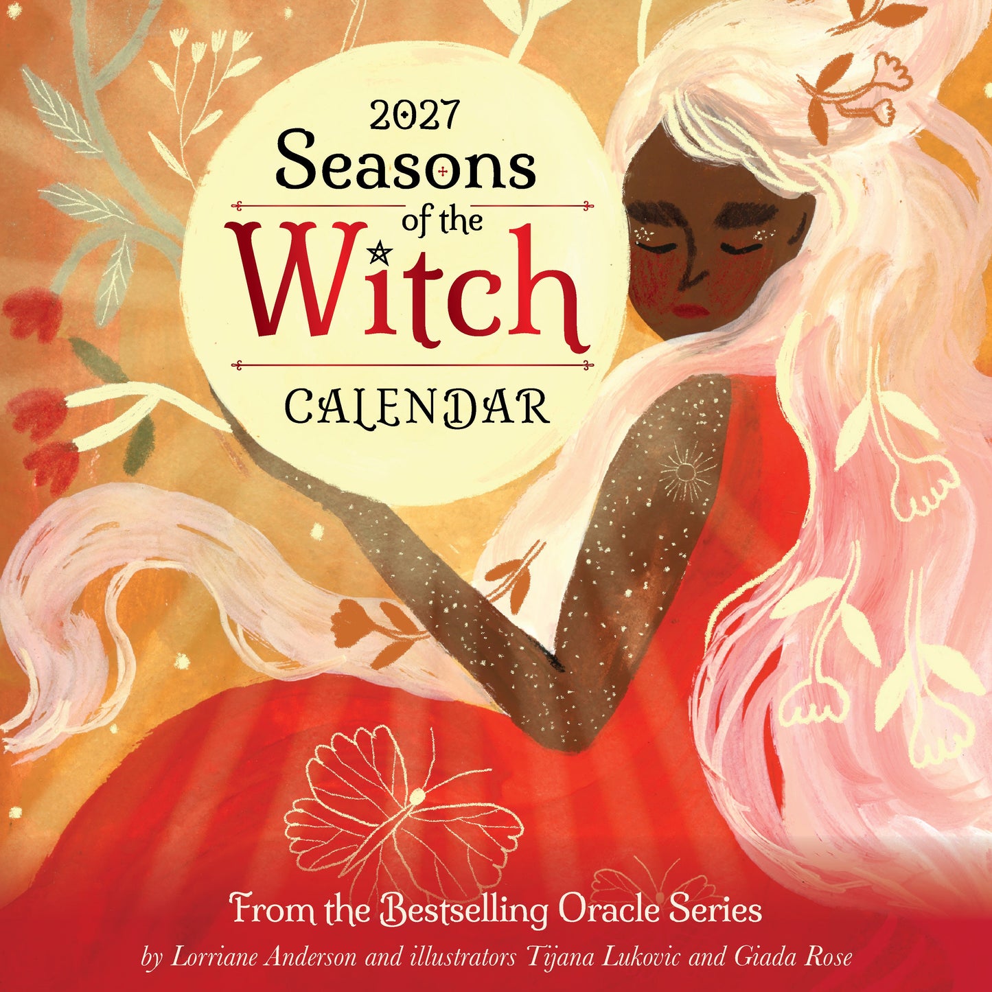 2027 Seasons of the Witch calendar cover with a woman in a red dress and white veil.