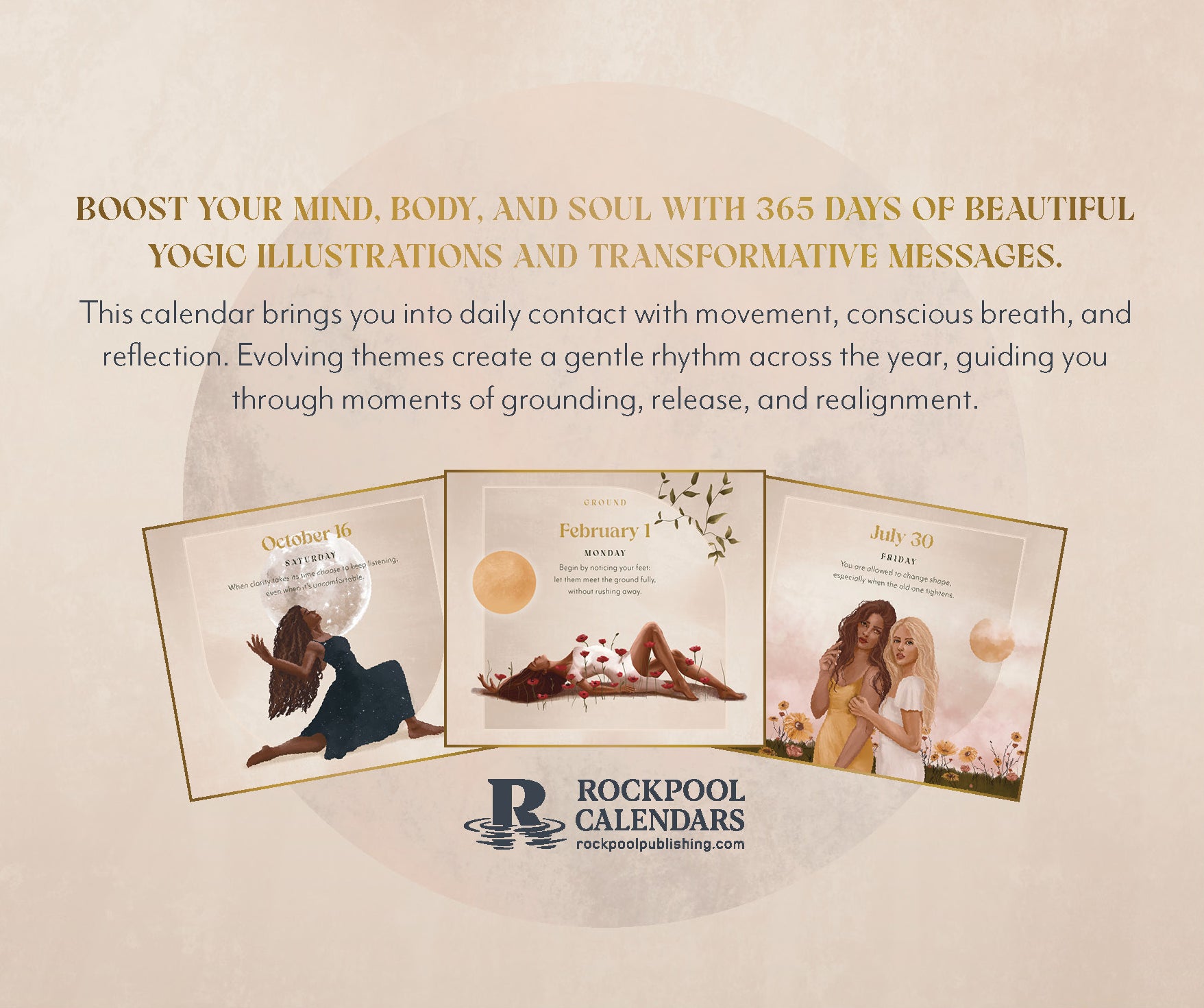 Advertisement for Rockpool Calendars with images of women in various poses and text about the calendar's benefits.