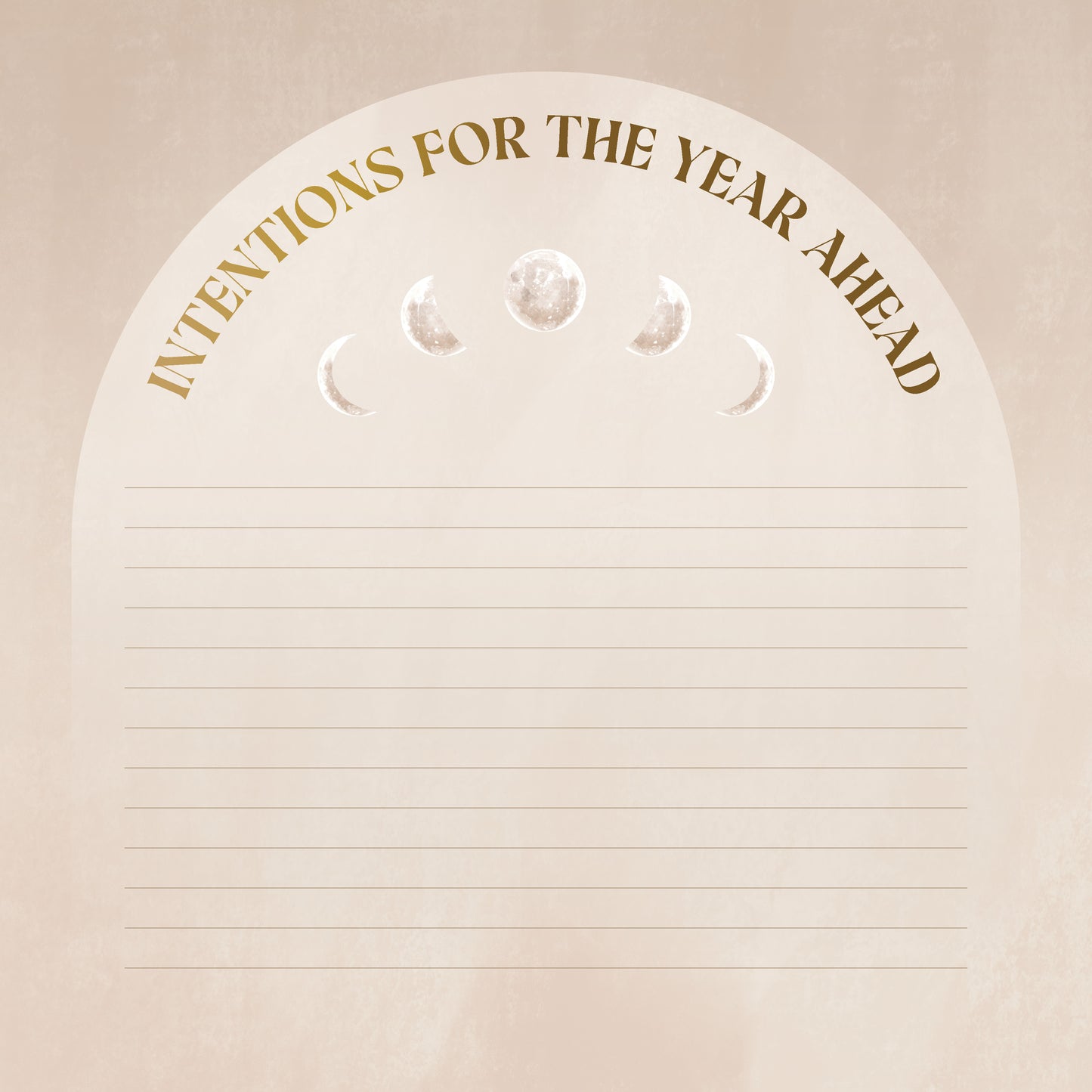 Notebook with 'Intentions for the Year Ahead' text and moon phase symbols on a beige background