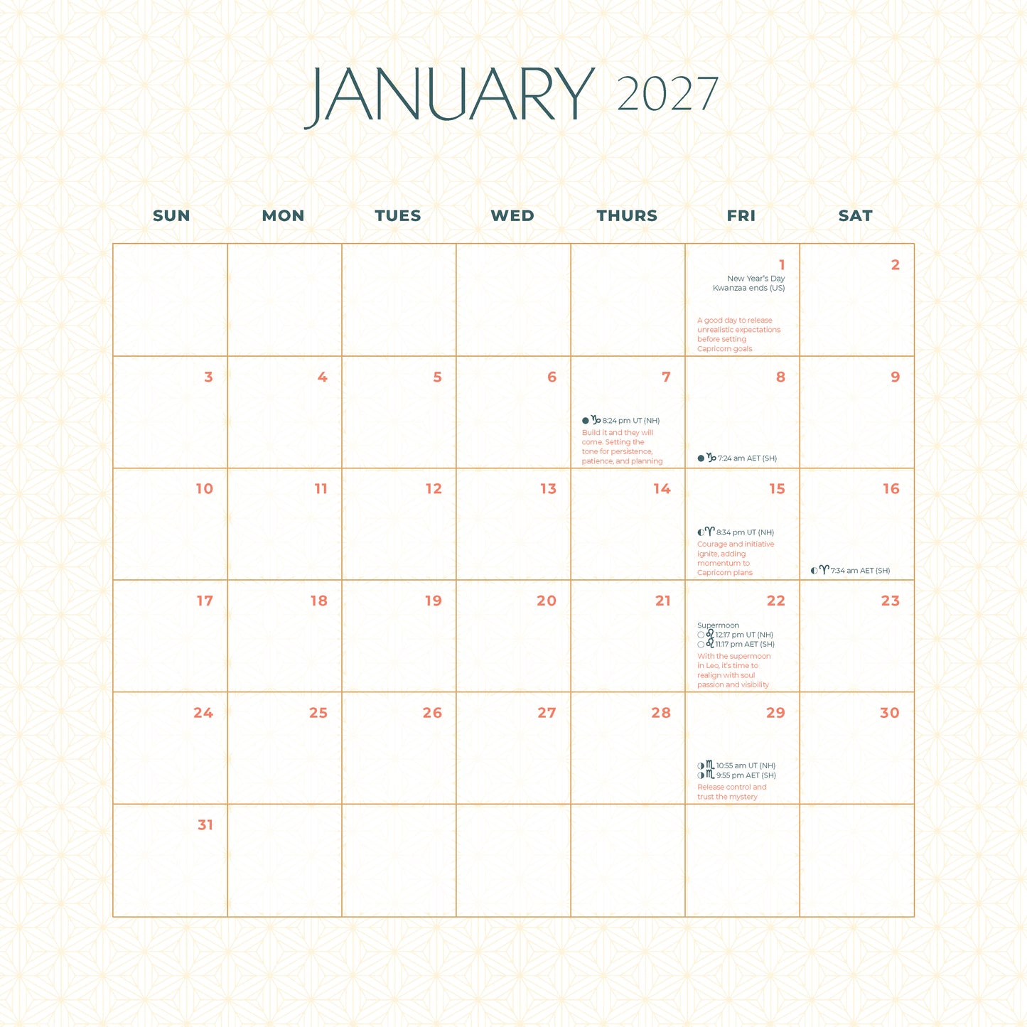 2027 Moon Wall Calendar
