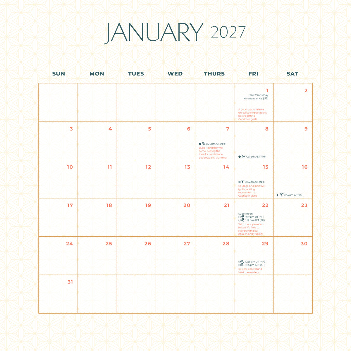 2027 Moon Wall Calendar