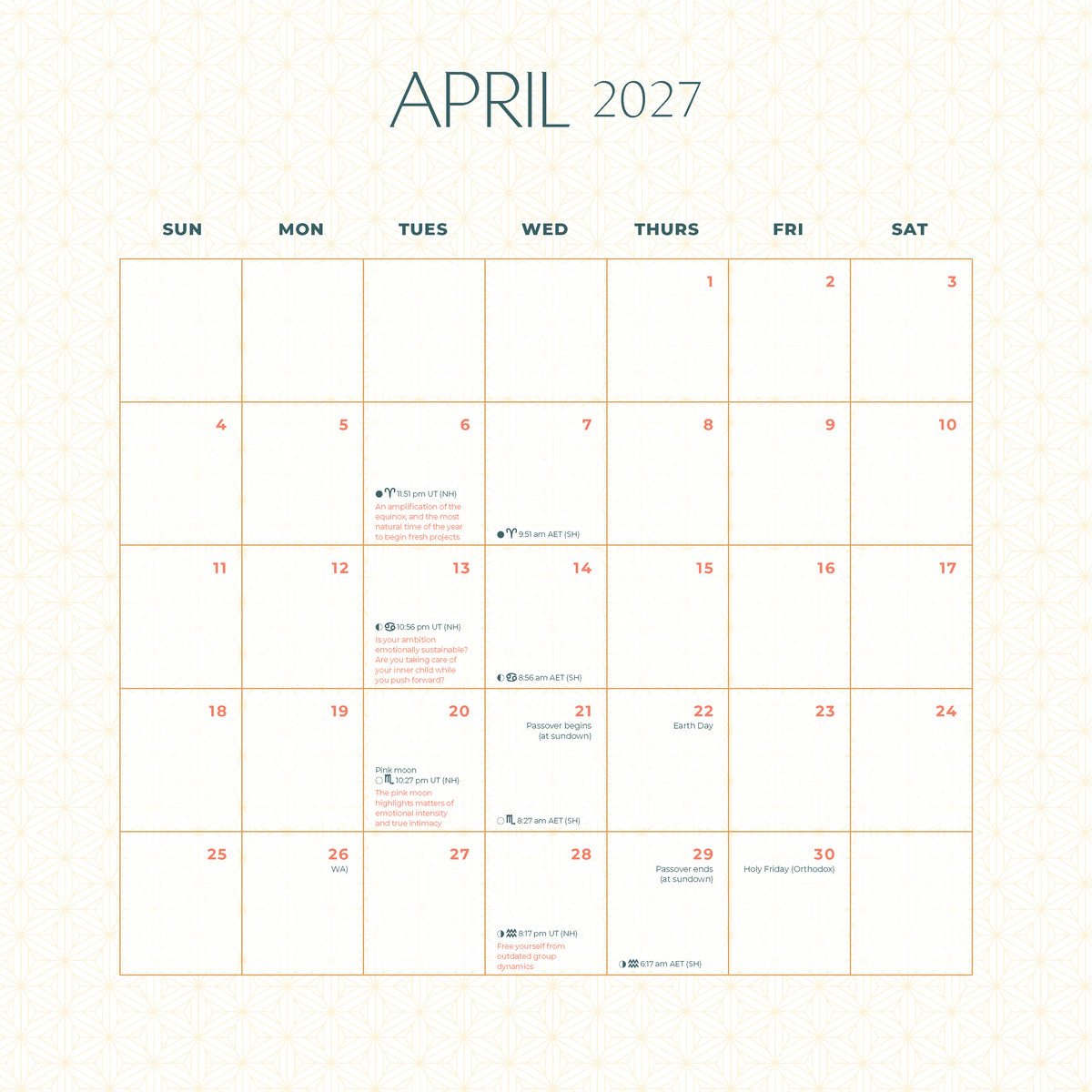 2027 Moon Wall Calendar