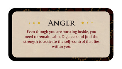 Card with the word 'Anger' and motivational text on a beige background