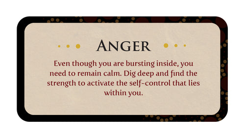 Card with the word 'Anger' and motivational text on a beige background