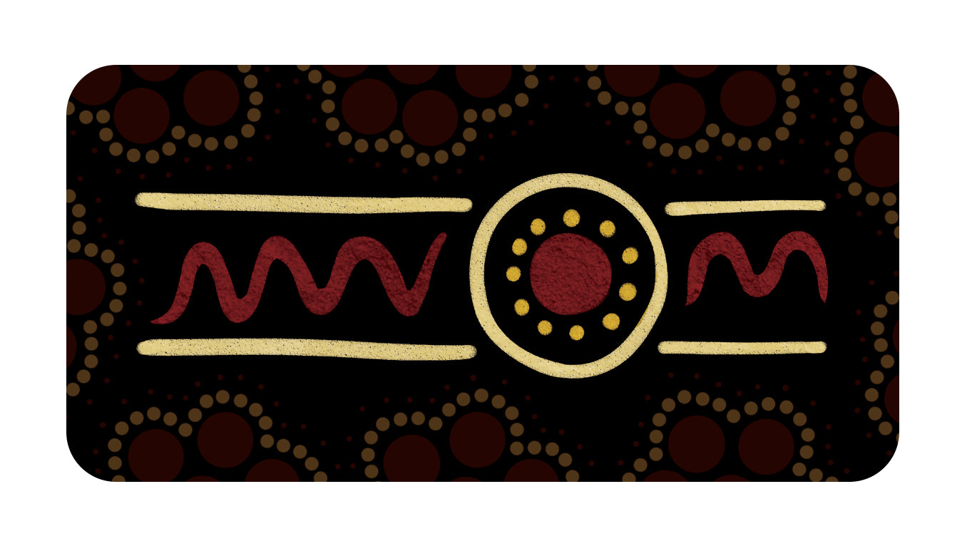 Decorative mat with tribal patterns on a black background