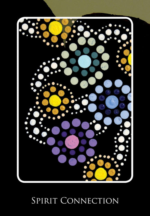 Colorful abstract design with dots and 'Spirit Connection' text on a black background