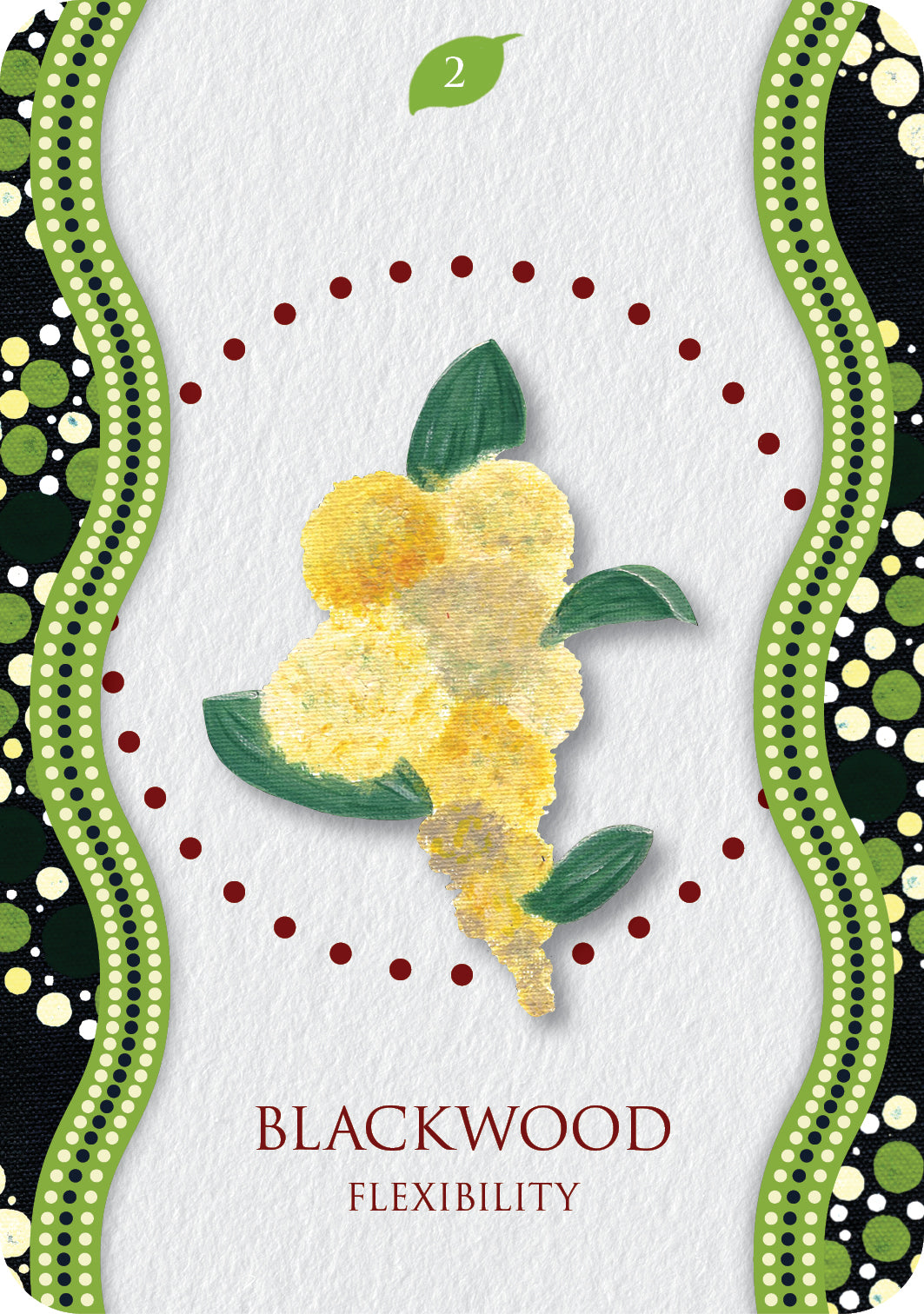  'Blackwood Flexibility' with a yellow flower illustration and decorative borders.