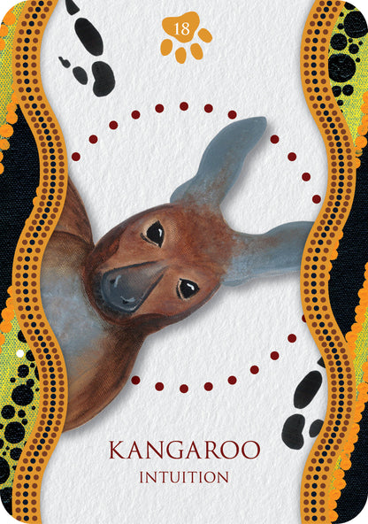 Card with a kangaroo illustration and decorative border on a white background