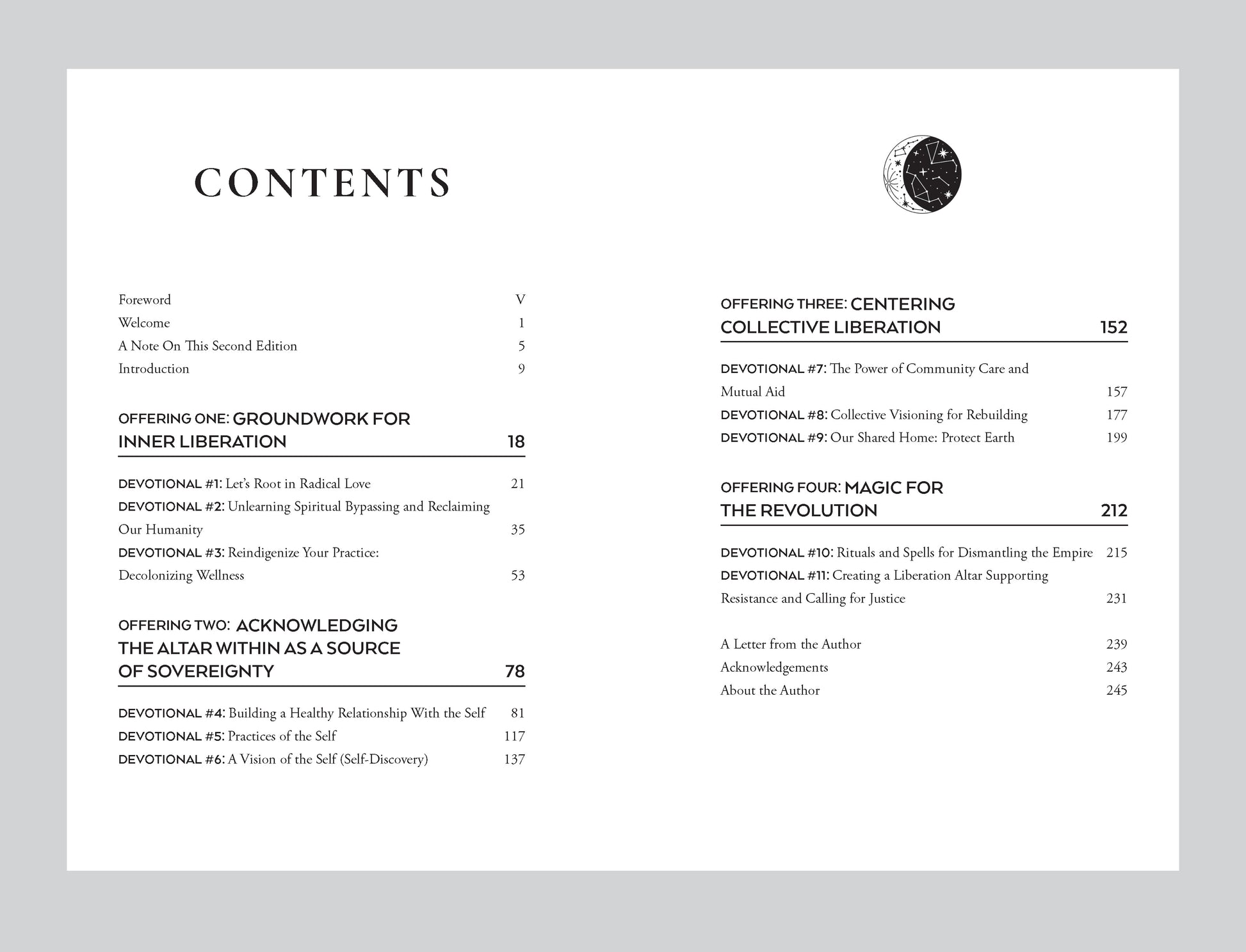 Table of contents for a book or document on a white background