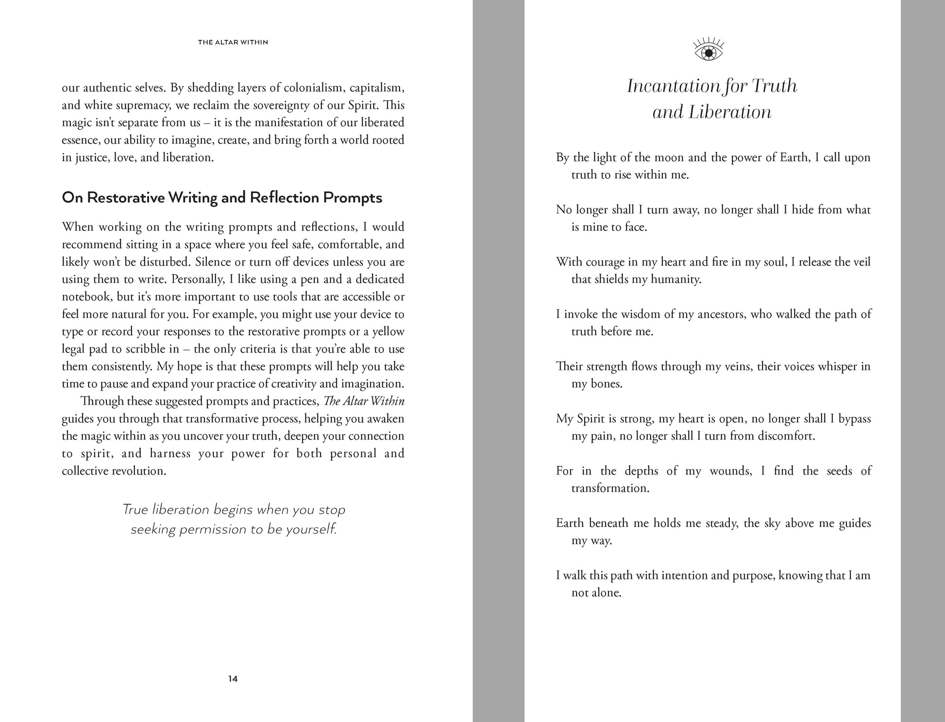 Book page with text on restoration, reflection, and truth.