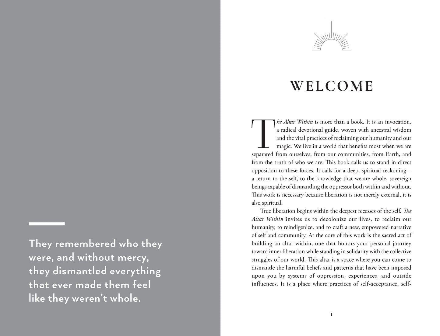 Book interior with 'Welcome' text and a quote on a white background