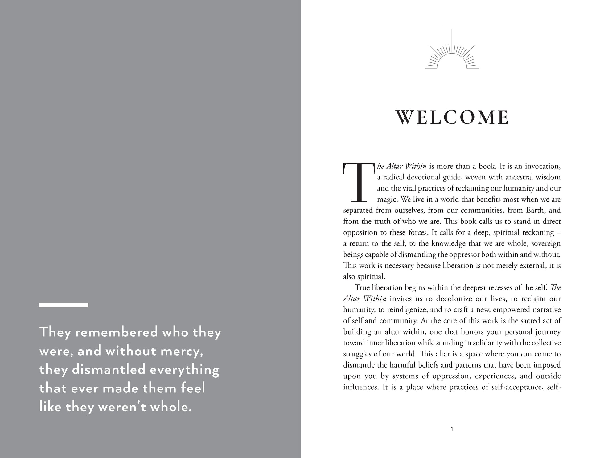 Book interior with 'Welcome' text and a quote on a white background
