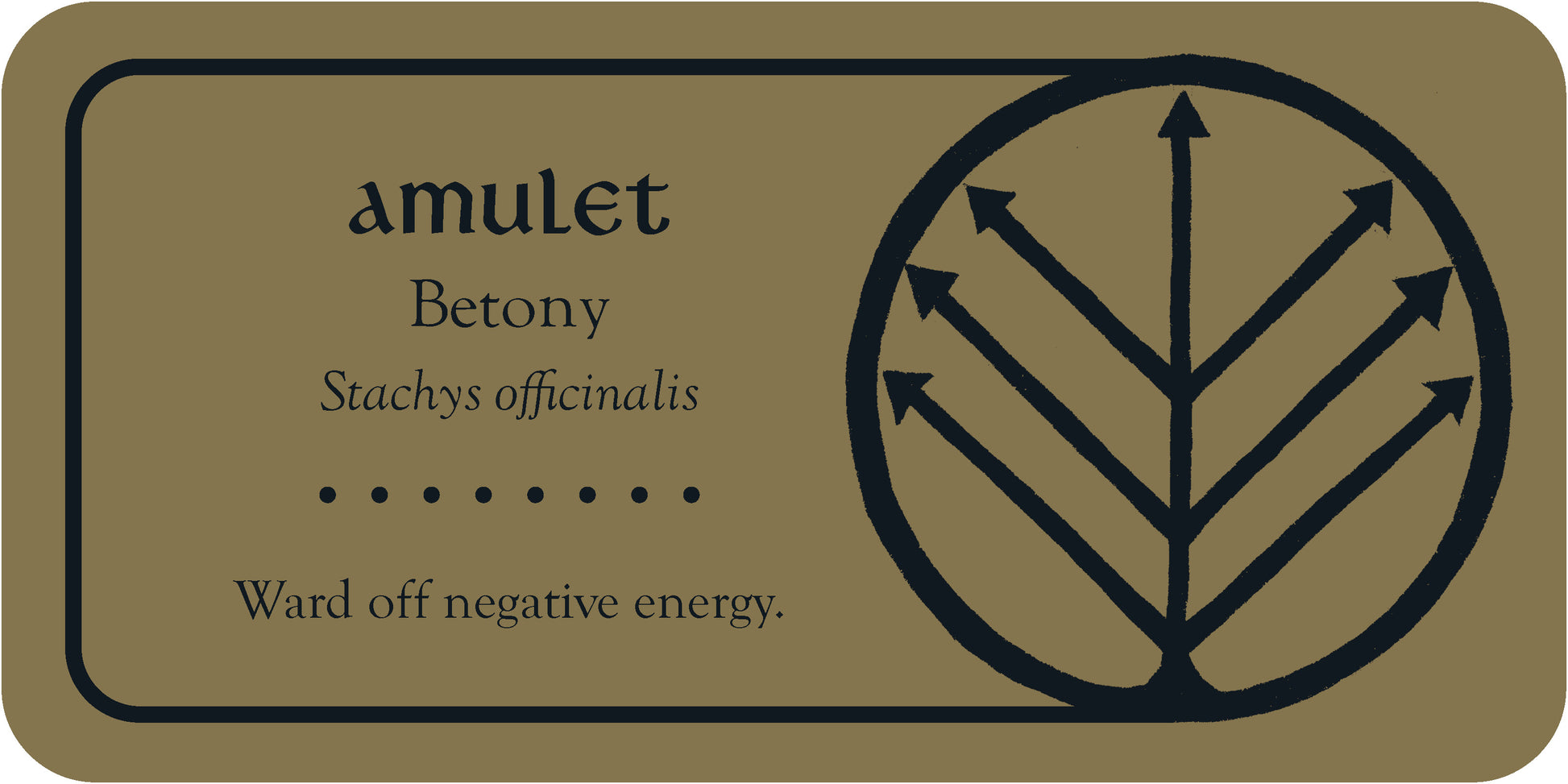 Amulet card with Betony symbol and text on a beige background