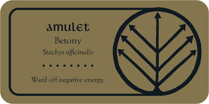 Amulet card with Betony symbol and text on a beige background