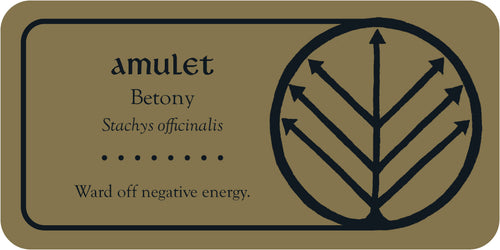 Amulet card with Betony symbol and text on a beige background