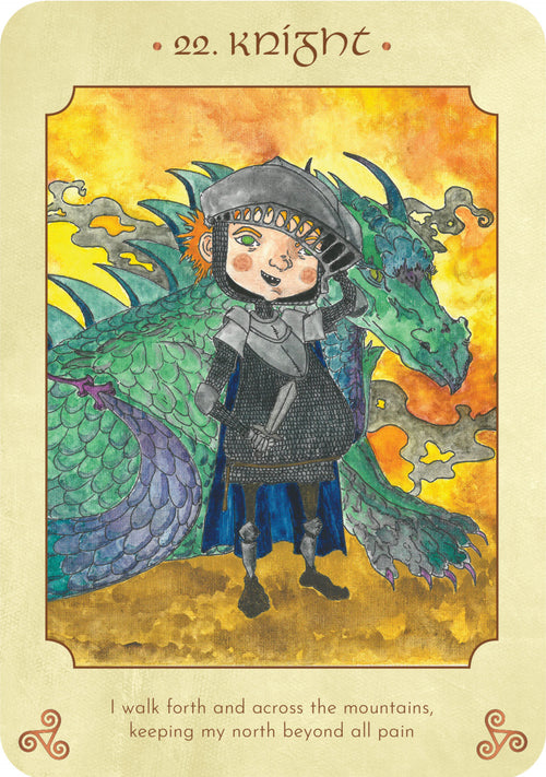 Card featuring a knight and dragon with a yellow background