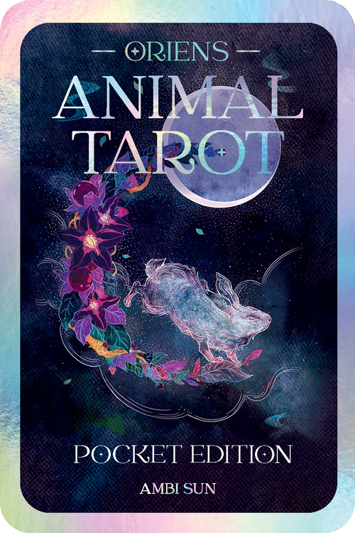 Cover of 'Oriens Animal Tarot' pocket edition with tarot card design and text.