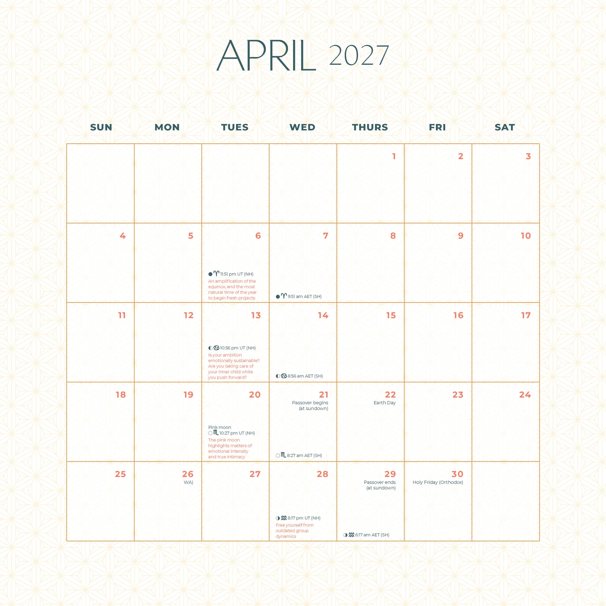 April 2027 calendar on a light beige background