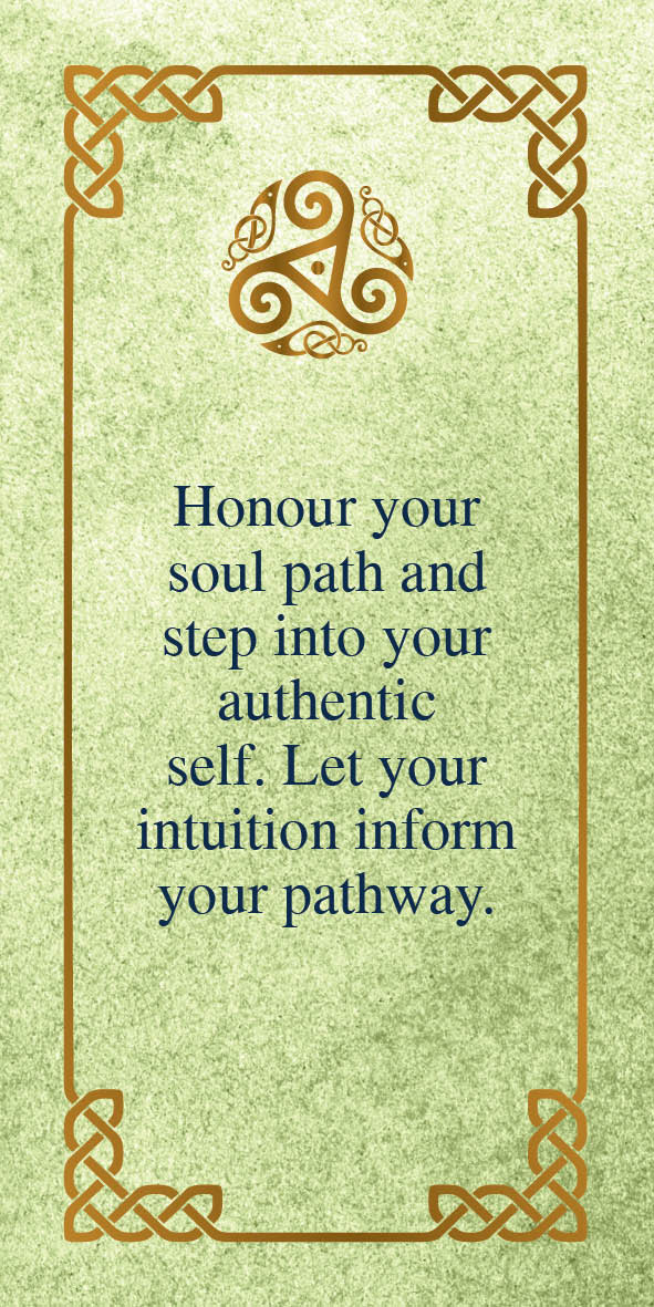 Motivational quote on a green background with Celtic knot design