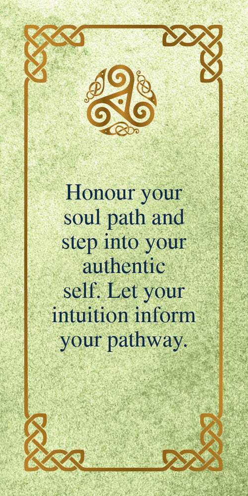 Motivational quote on a green background with Celtic knot design