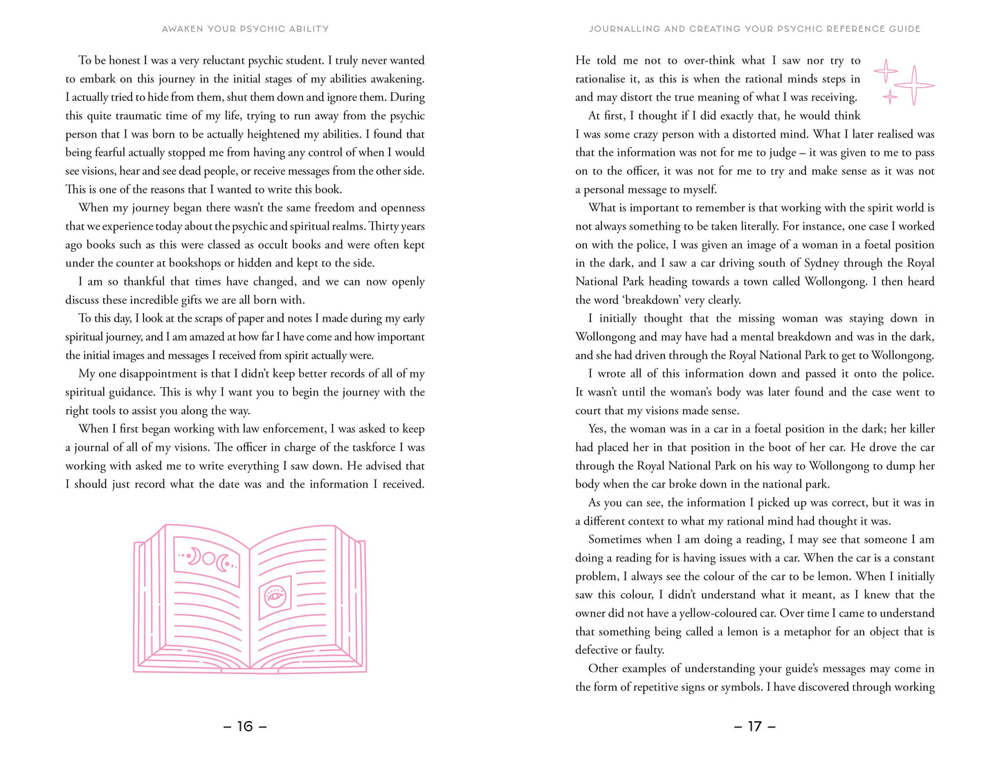 Book interior with text and a decorative illustration of a book.
