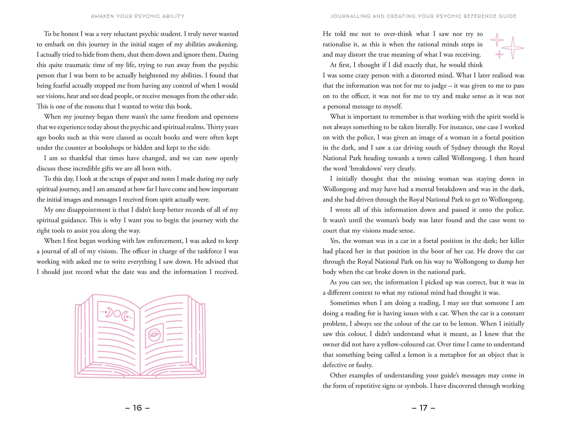 Book interior with text and a decorative illustration of a book.