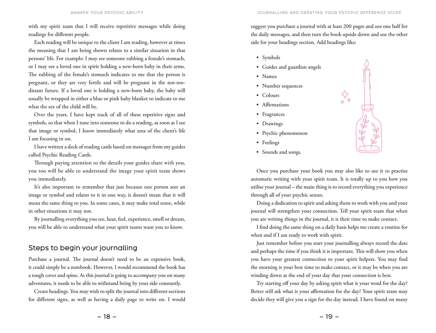 Page from a book or journal with text and illustrations on spirituality and journaling.