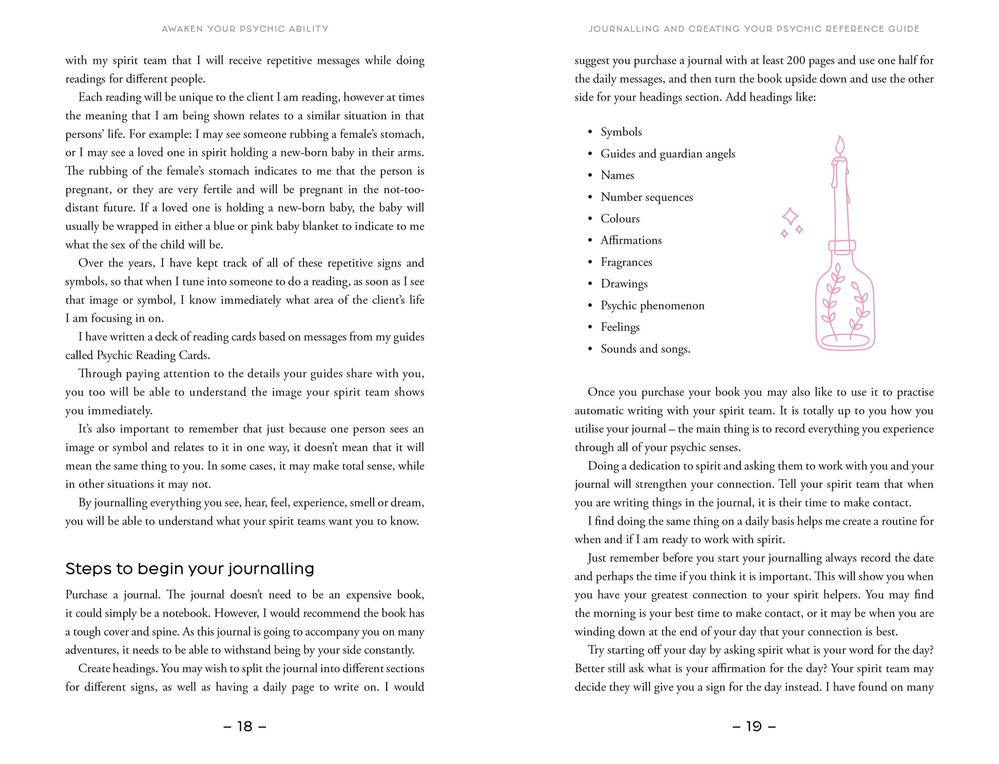 Page from a book or journal with text and illustrations on spirituality and journaling.