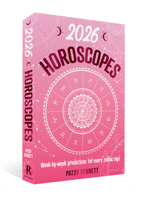 Pink horoscope book for 2026 with zodiac symbols on a white background