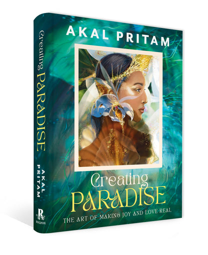Book cover for 'Creating Paradise' by Akal Pritam with a colorful cover featuring a woman's face.