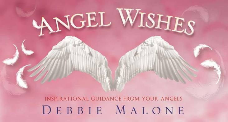 Book cover of 'Angel Wishes' by Debbie Malone with angel wings on a pink background