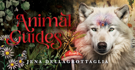Book cover of 'Animal Guides' by Jena Dellagrottaglia featuring a wolf and nature elements.