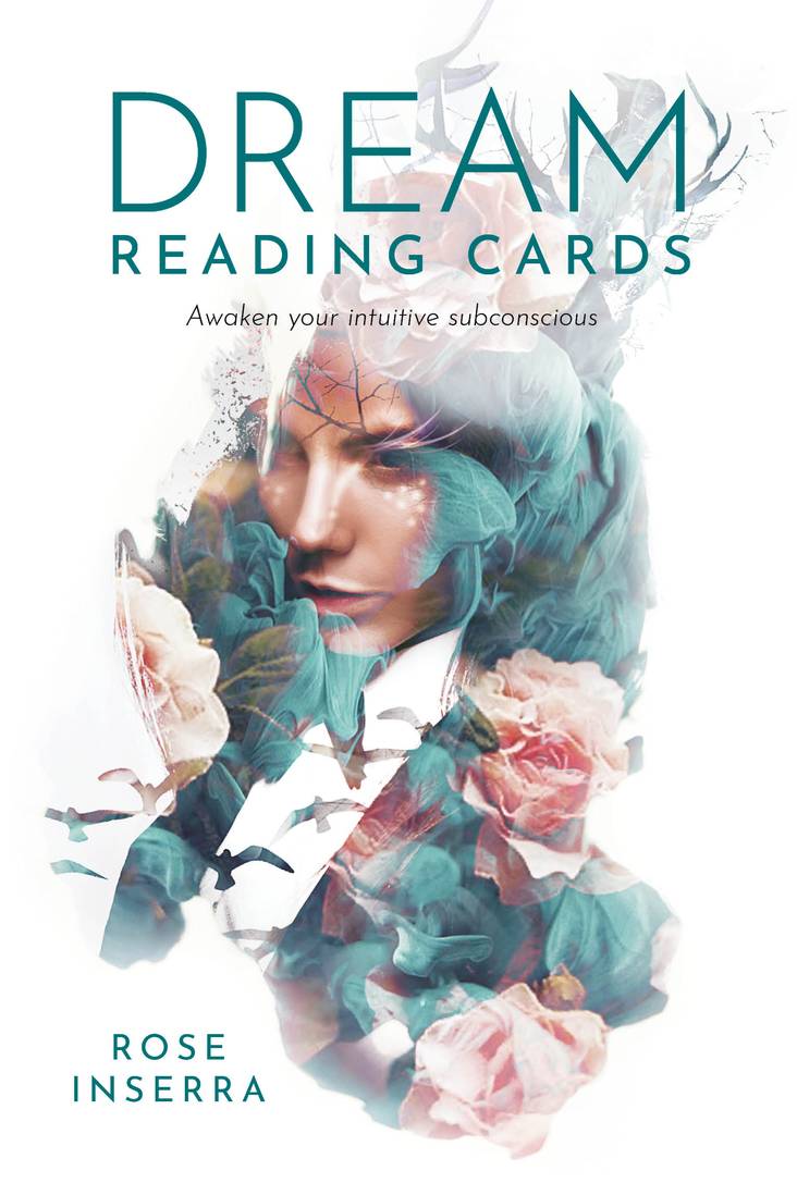 Book cover of 'Dream Reading Cards' by Rose Inserra with a woman's face and floral elements.