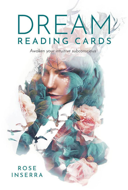 Book cover of 'Dream Reading Cards' by Rose Inserra with a woman's face and floral elements.